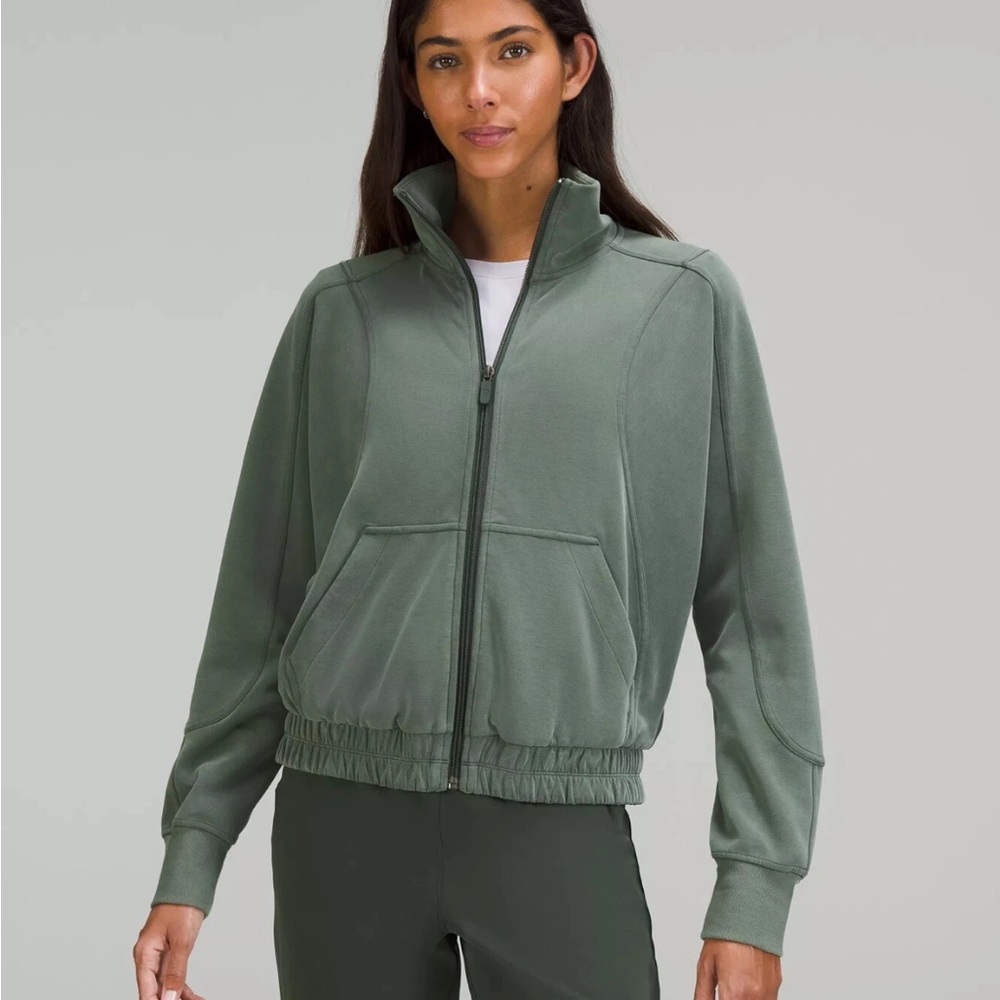 Lululemon Brushed Softstreme Green Zip-Up Jacket 2 Smoked Spruce